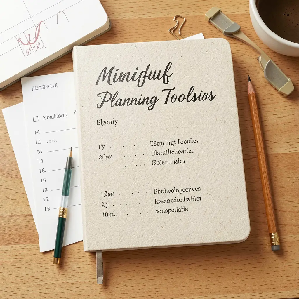 Collection of mindful planning tools arranged on a desk